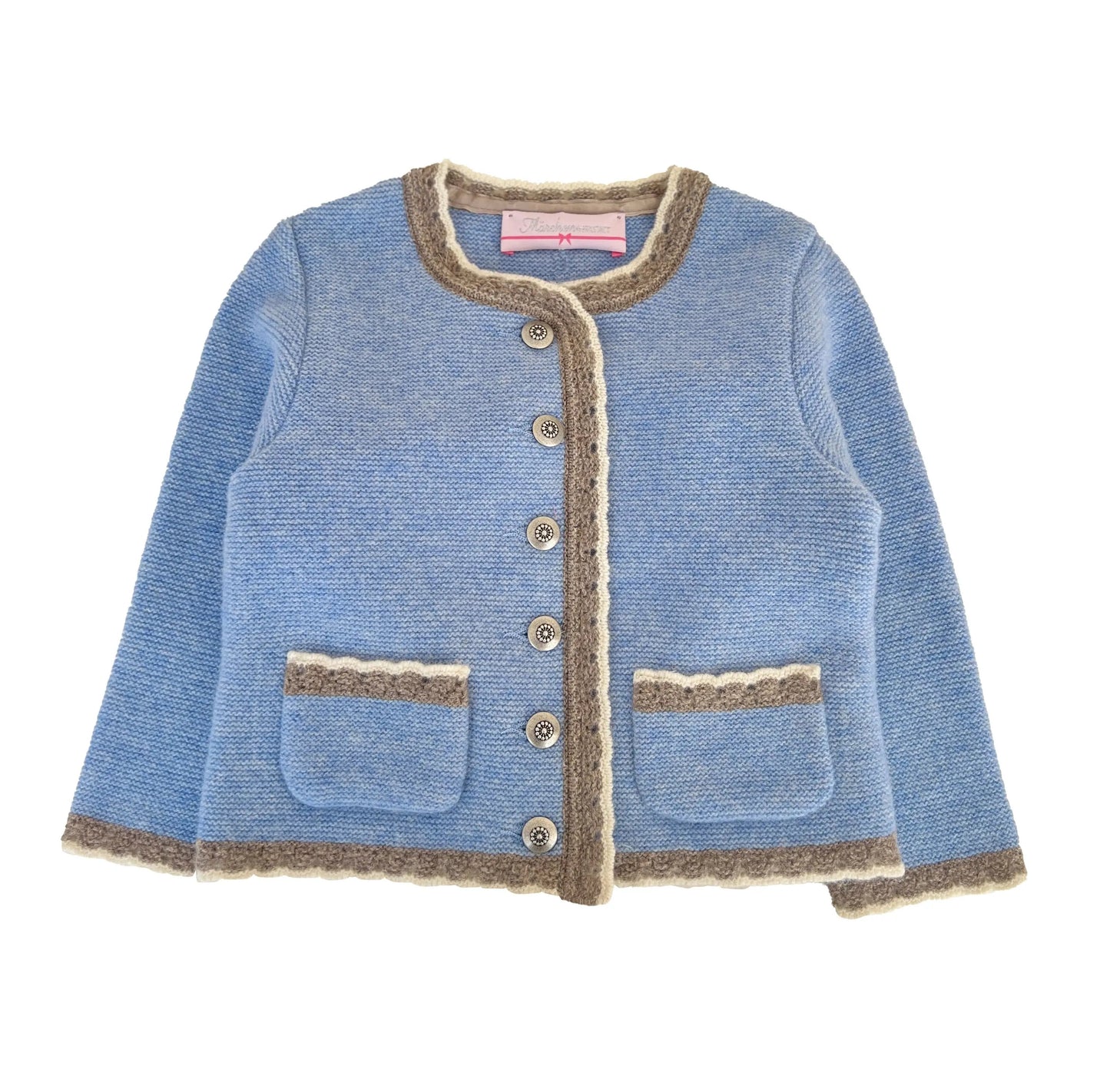 Kinder Strickjacke hellblau mit Häkelkante