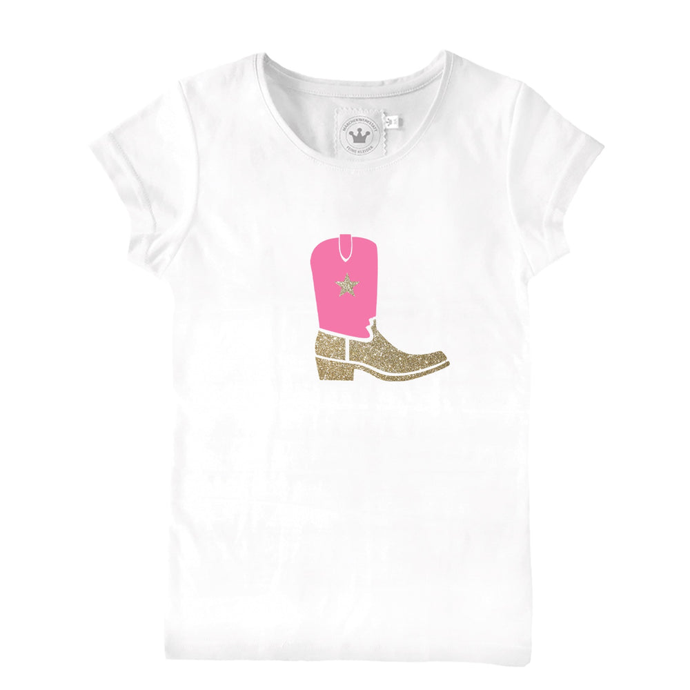 
                  
                    CowboyT-Shirt mit Stiefel aus Samt/Glitzer und gold Stern
                  
                