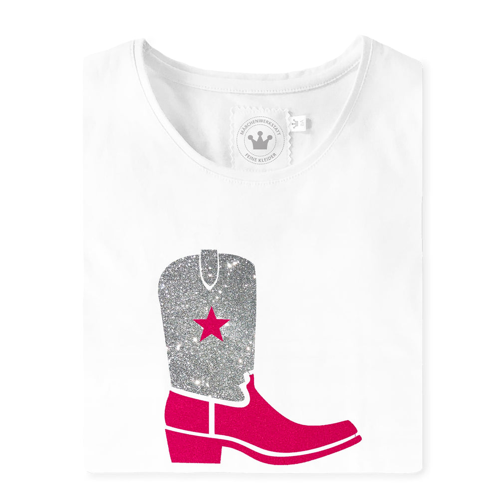 
                  
                    CowboyT-Shirt mit Stiefel aus Samt/Glitzer und gold Stern
                  
                