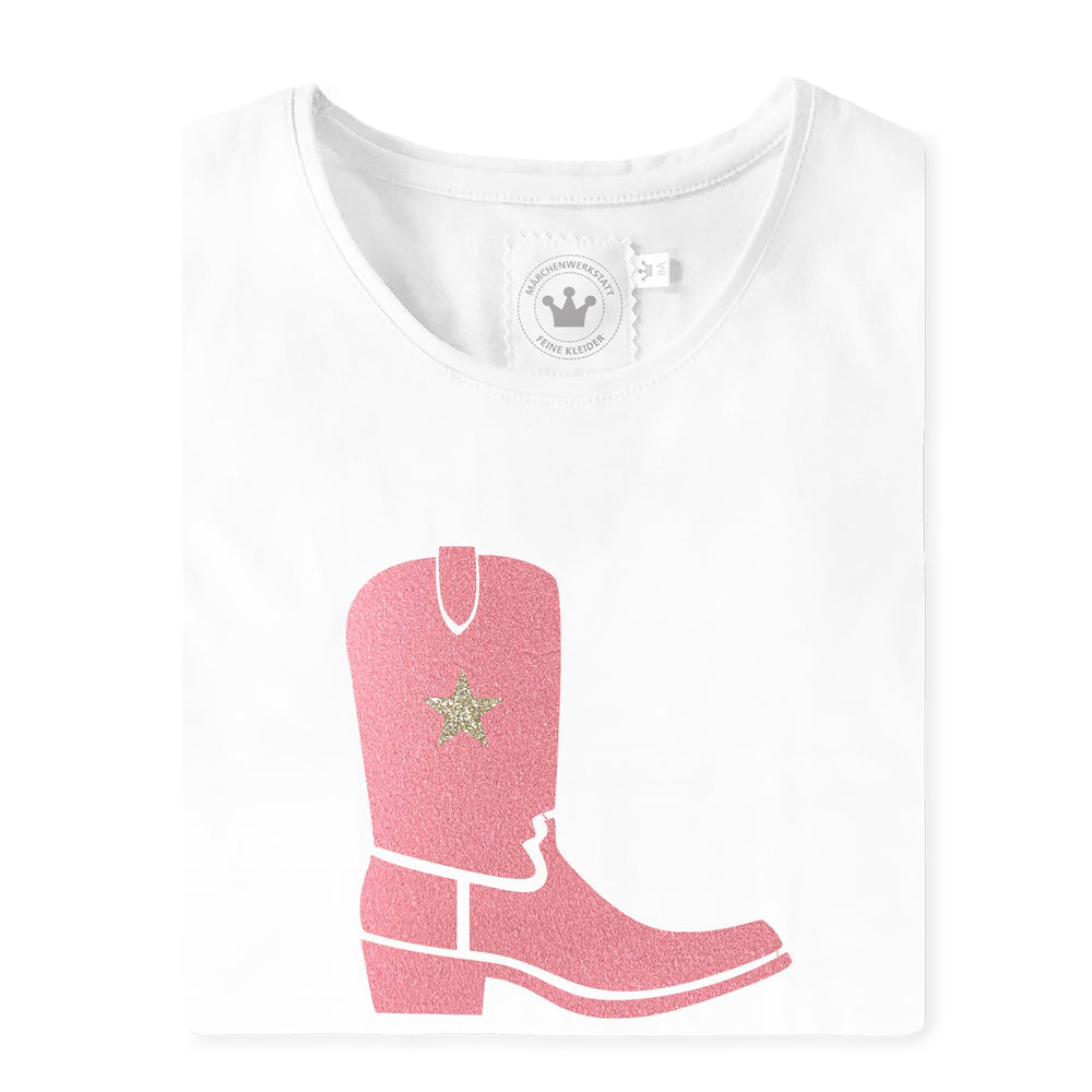 
                  
                    CowboyT-Shirt mit Stiefel aus Samt/Glitzer und gold Stern
                  
                