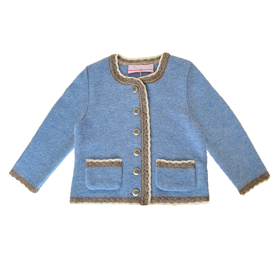 Kinder Strickjacke hellblau mit Häkelkante