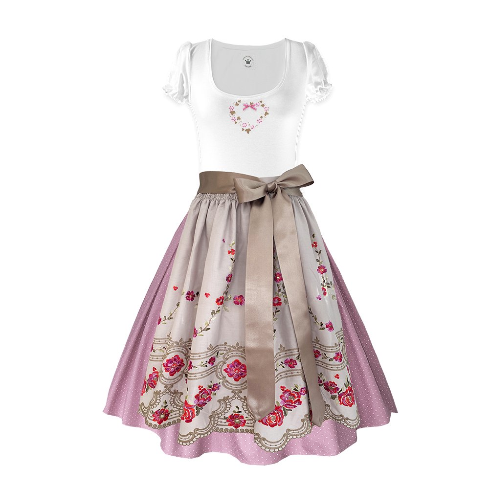 Damen Dirndl pinke "Stickerei" beige Bänder - Kaufhaus des Südens